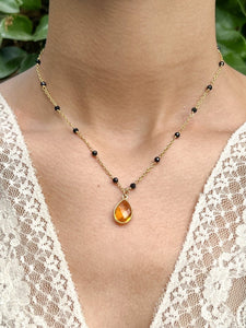 Citrine Teardrop Charm Necklace on Gold Chain with Black Onyx by Sage Machado - The Sage Lifestyle
