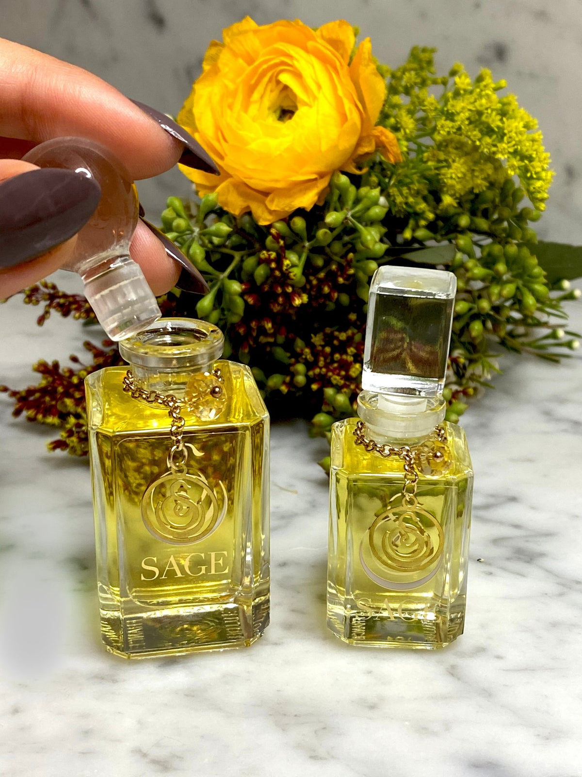 1/4 oz, 1/2 oz Sage Citrine Perfume Oil Glass Vanity Bottles with gemstones, Fruity,Gender Neutral  Vegan, Cruelty Free scent