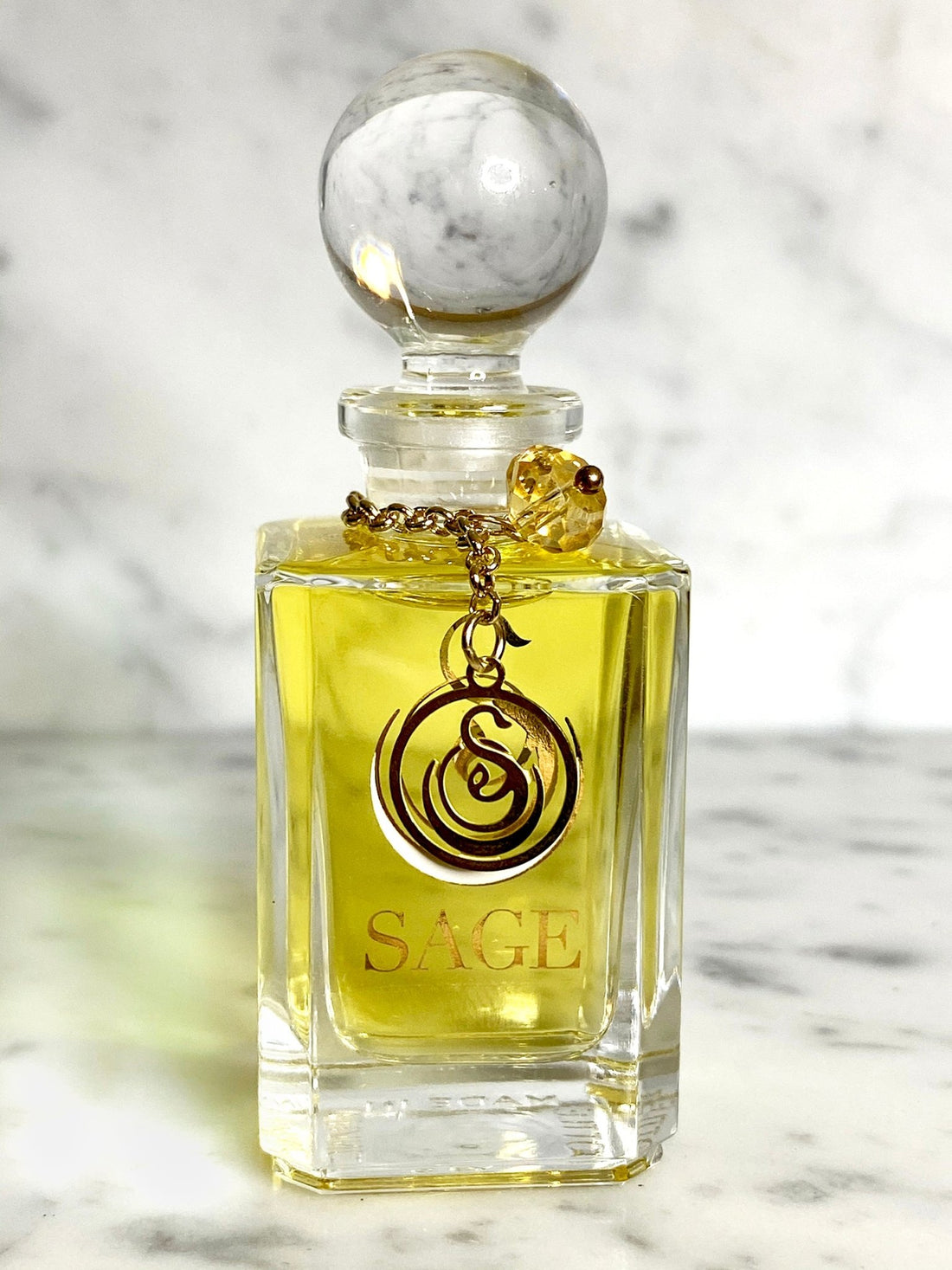 1/2 oz Sage Citrine Perfume Oil Glass Vanity Bottle with gemstones, Fruity, Gender neutral, Vegan, Cruelty Free scent