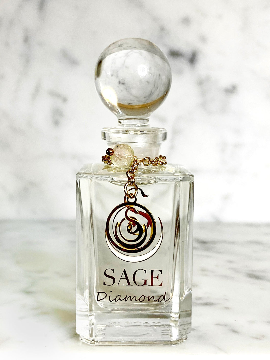  1/2 oz Sage Diamond Perfume Oil, glass vanity bottle with gemstones, subtle, gender neutral, vegan, cruelty free fragrance