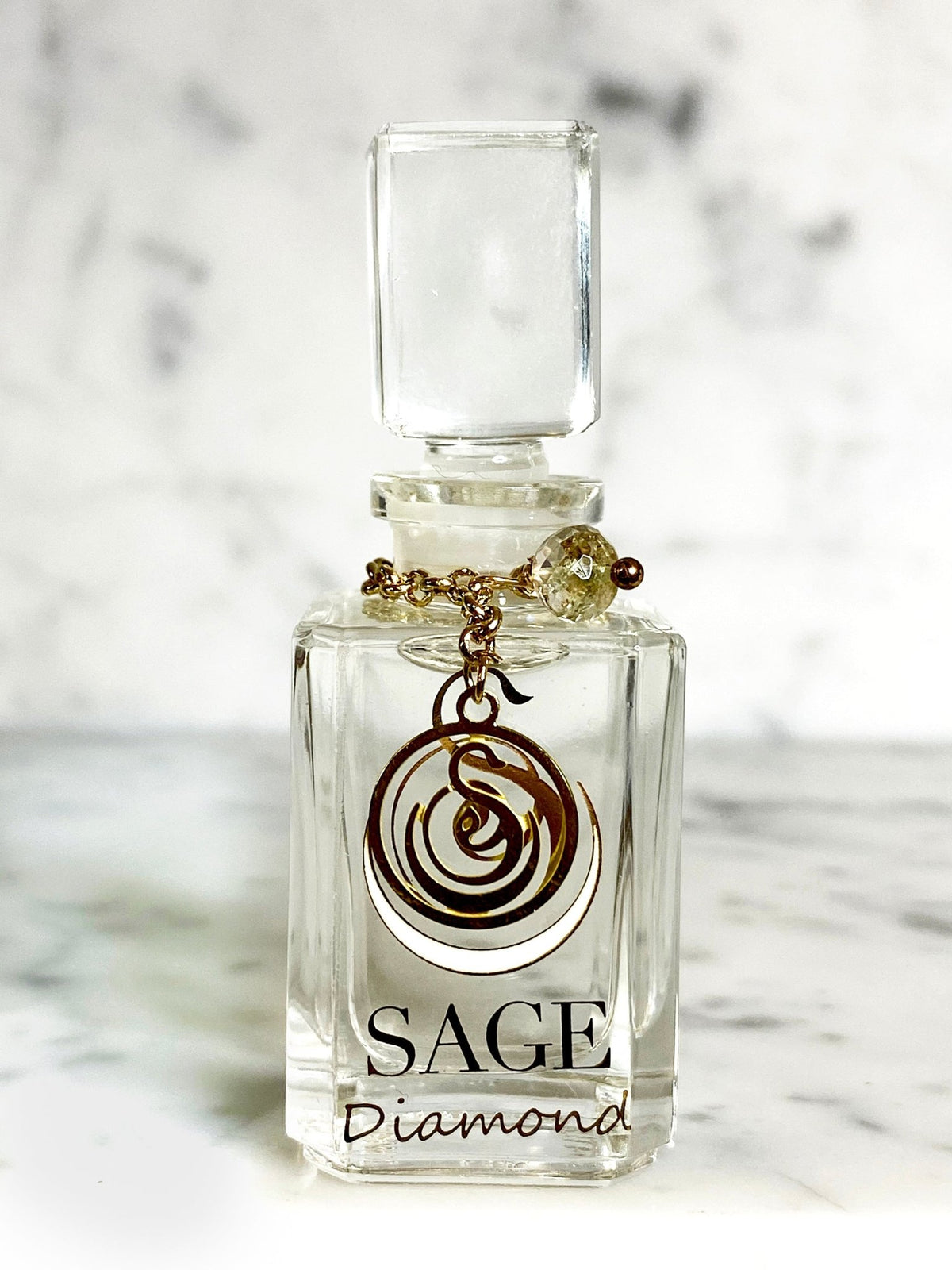  1/4 oz Sage Diamond Perfume Oil, glass vanity bottle with gemstones, subtle, gender neutral, vegan, cruelty free fragrance