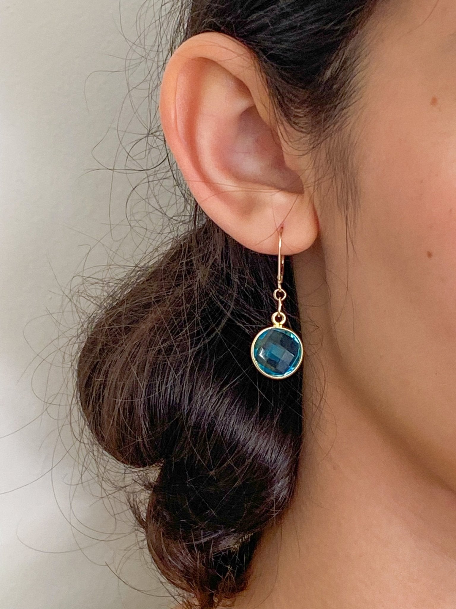 Electric Blue Topaz Charm Gold Earrings by Sage Machado - The Sage Lifestyle