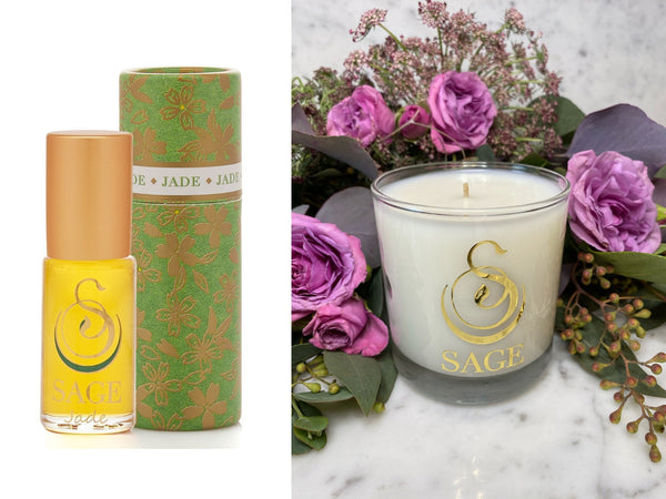 ESSENTIALS ~ Jade Gemstone Perfume Roll-On and Candle Gift Set by Sage - The Sage Lifestyle