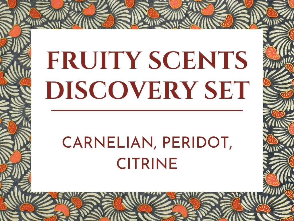 Fruity Perfume Oil Discovery set: includes Carnelian, Citrine, Peridot Vegan, Cruelty Free, travel size fragrances by Sage