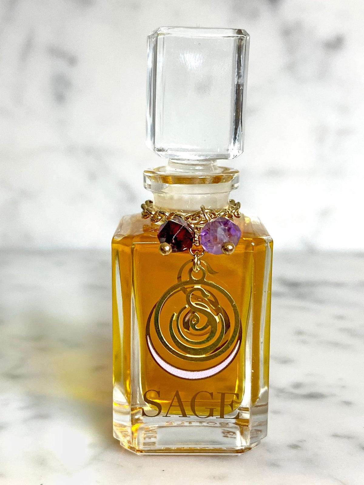 1/4 oz Sage Garnet Perfume Oil Vanity Bottle with gemstones, earthy, dark floral Gender Neutral, Vegan, Cruelty Free scent