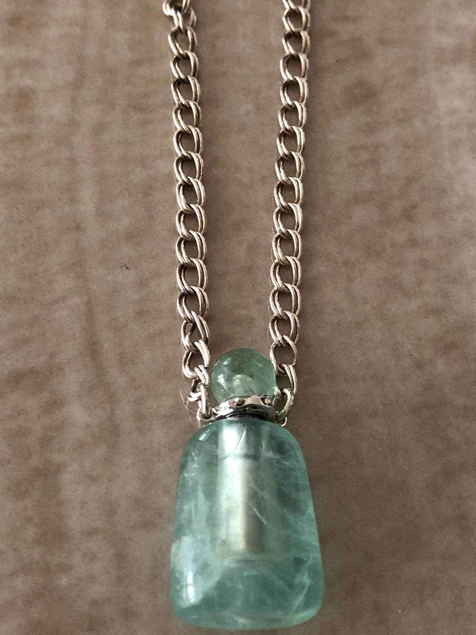 Green Flourite Angelina Gemstone Perfume Bottle Silver Necklace by Sage Machado - The Sage Lifestyle