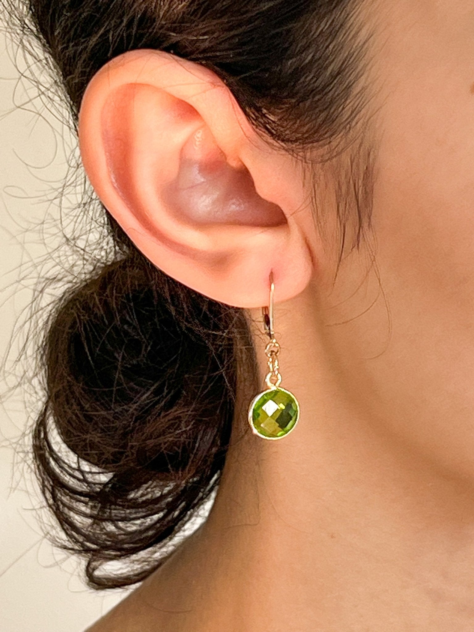 Green Hydro Quartz Round Drop Charm Gold Earrings by Sage Machado - The Sage Lifestyle