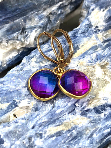 Indigo and Fuchsia Hydro Quartz Charm Gold Earrings by Sage Machado - The Sage Lifestyle
