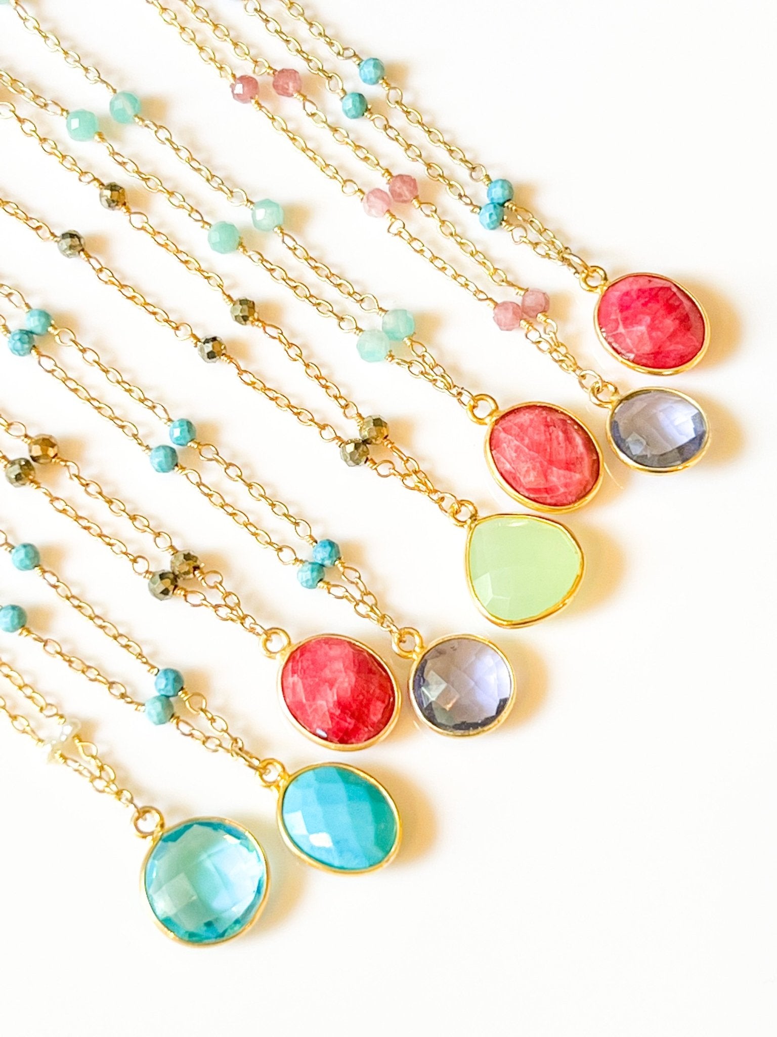 Indigo Hydro Quartz Charm Drop Necklace on Gold Chain with Arizona Turquoise by Sage Machado - The Sage Lifestyle