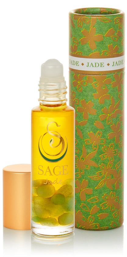 1/4 oz roll on Sage Jade Perfume Oil with gemstones in reusable box, dark floral, Gender neutral, Vegan, Cruelty free scent