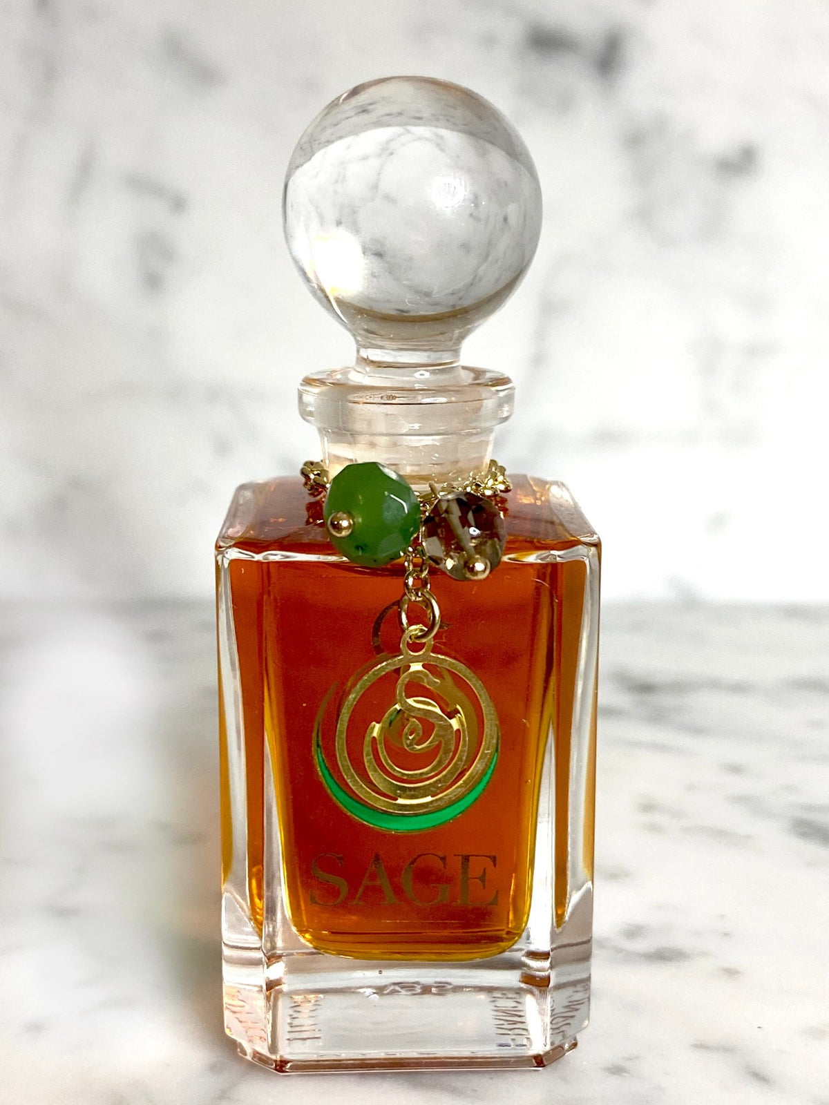1/2 oz Jade and topaz, perfume oil by Sage Vanity Bottle, with gemstones, earthy, gender neutral, Vegan, Cruelty Free Scent