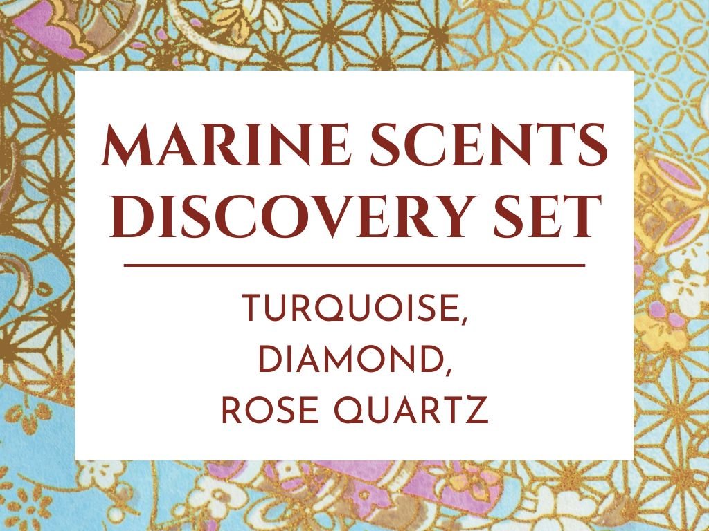 Marine Perfume Oil Discovery set: includes Turquoise, Diamond, Rose Quartz fragrances- Vegan, Cruelty Free, travel size
