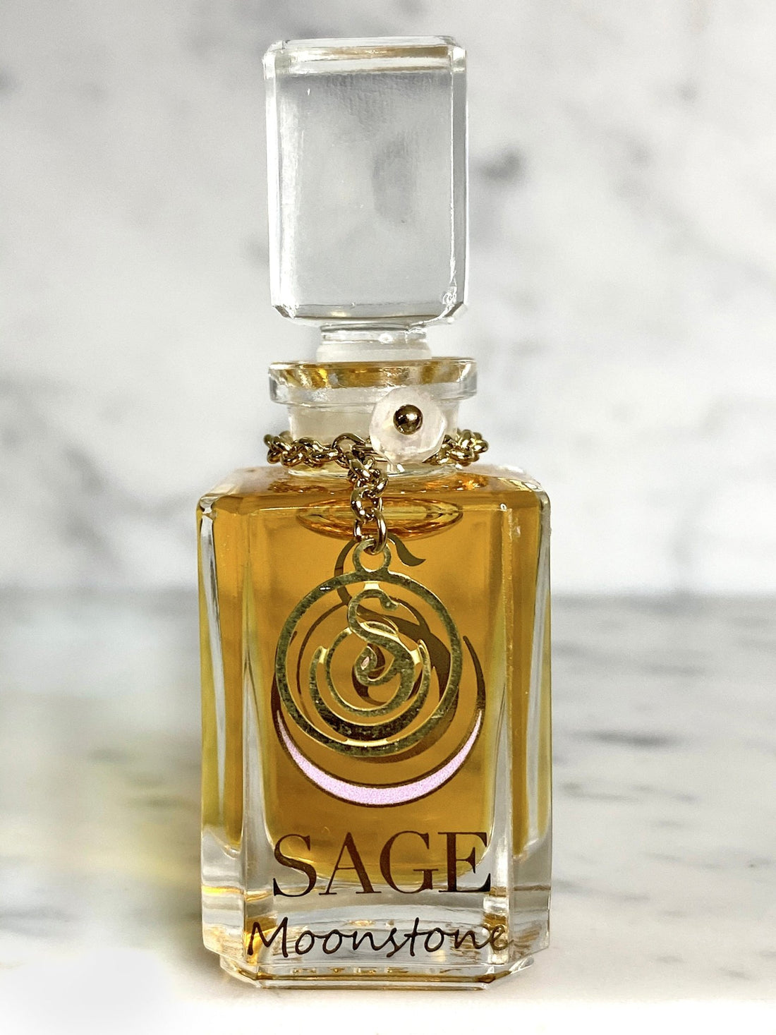 1/4 oz Sage Moonstone Perfume Oil Vanity Bottle with gemstones, light floral, Gender Neutral, Vegan and Cruelty Free scent