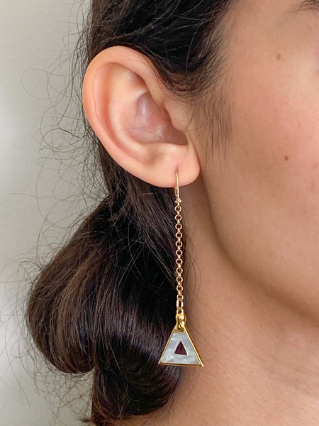 Mother of Pearl Triangle Long Drop Gold Earrings by Sage Machado - The Sage Lifestyle