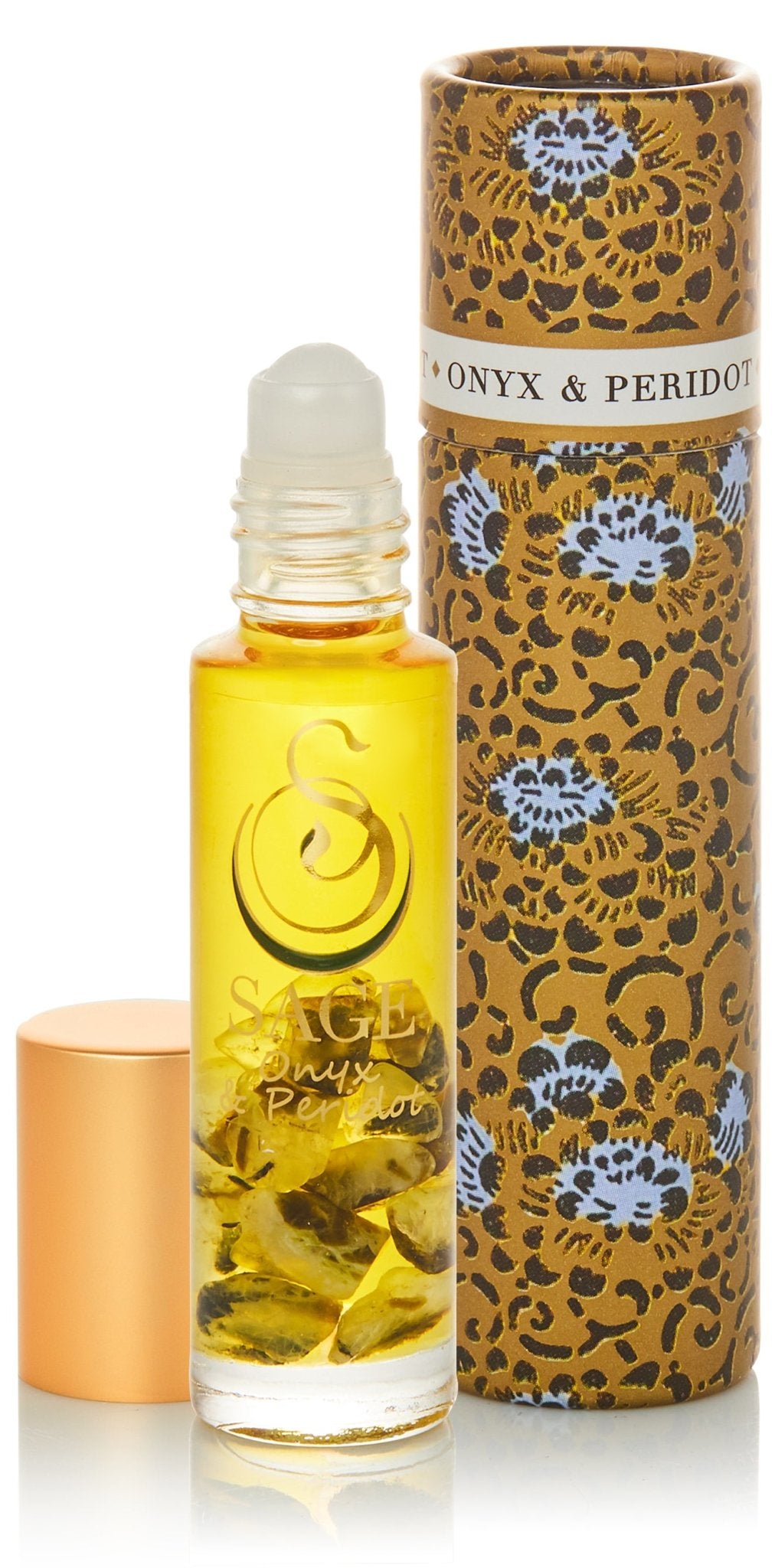 1/4 oz roll on Sage Onyx Peridot Perfume Oil with gemstones in reusable box Earthy Gender Neutral, Vegan, Cruelty free scent