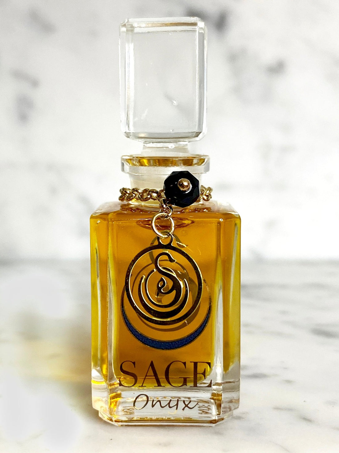 1/4 oz Sage Onyx Perfume Oil Glass Vanity Bottle with gemstones, Earthy Gender Neutral Vegan and Cruelty Free fragrance