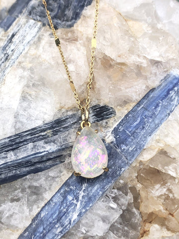 Opalite Charm Necklace on Gold Chain by Sage Machado - The Sage Lifestyle