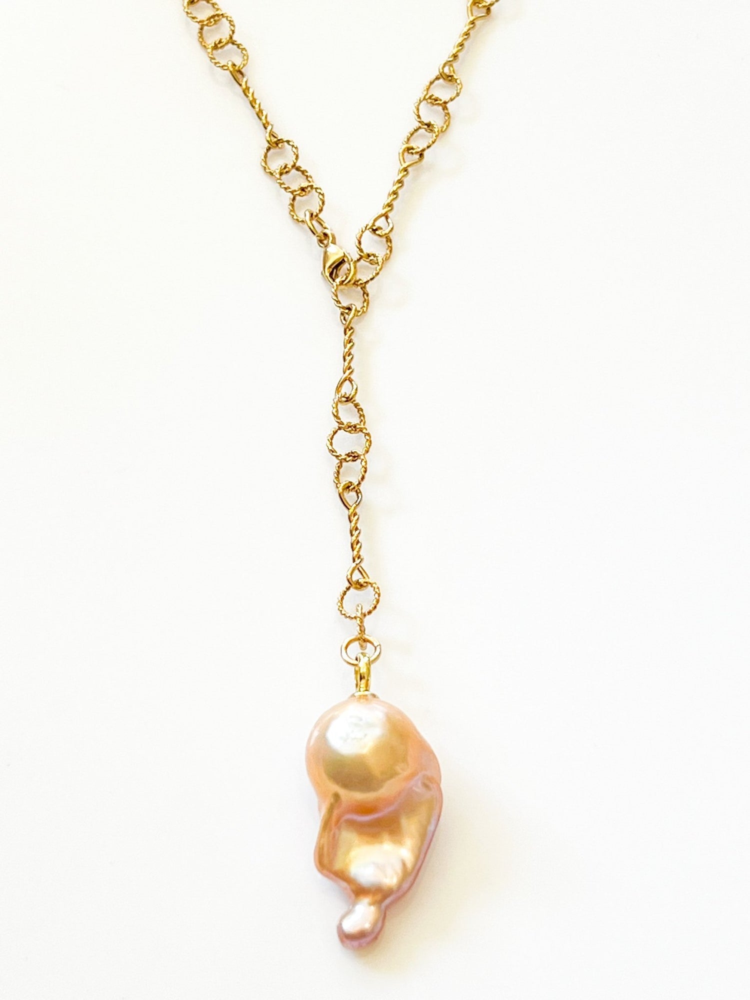 Peach Japanese Keshi Pearl Necklace on Gold Nautical Chain by Sage Machado - The Sage Lifestyle