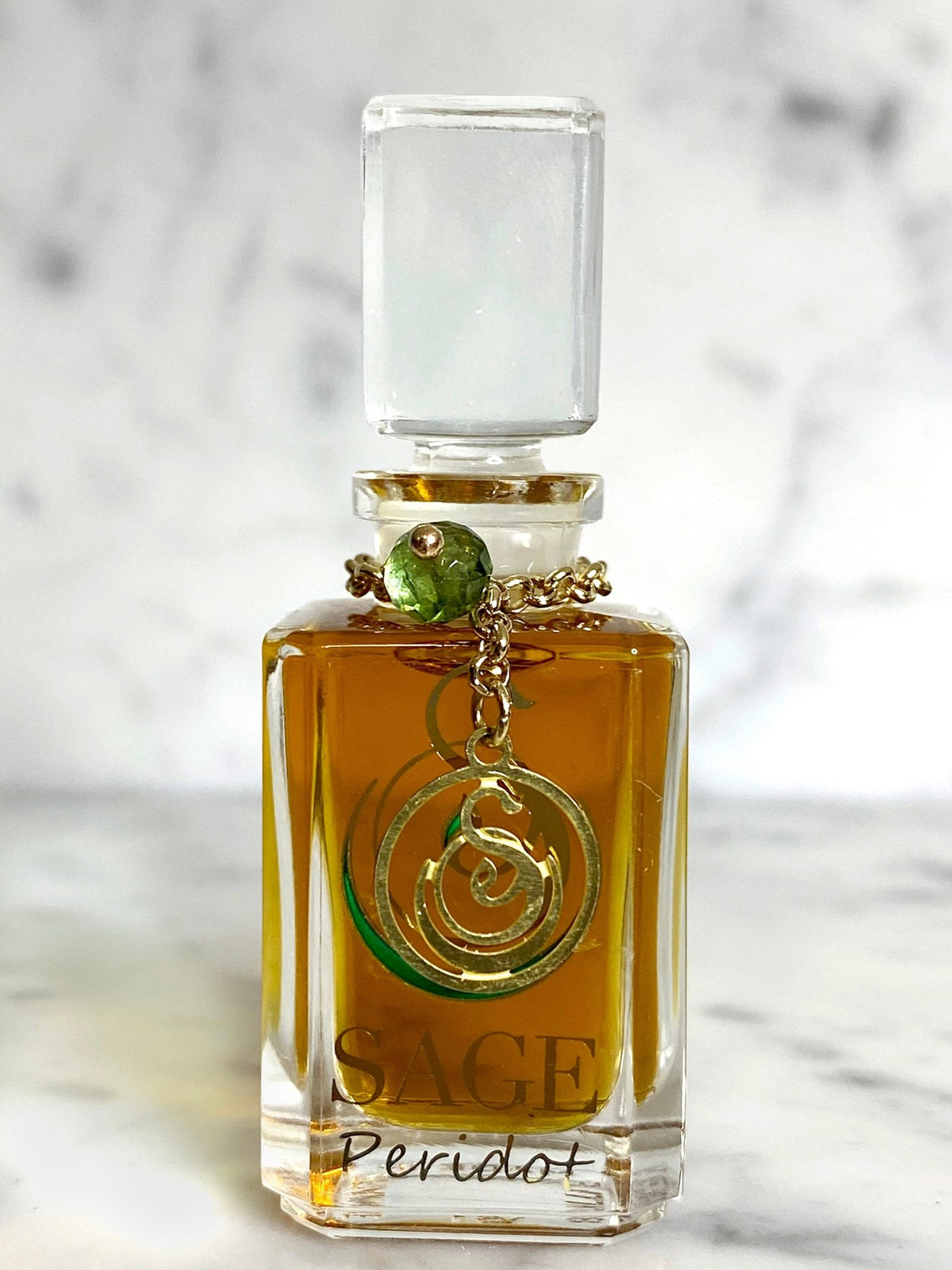 1/4 oz Sage Peridot Perfume Oil Vanity Bottle with gemstones, fresh, fruity, Gender Neutral, Vegan, Cruelty Free scent