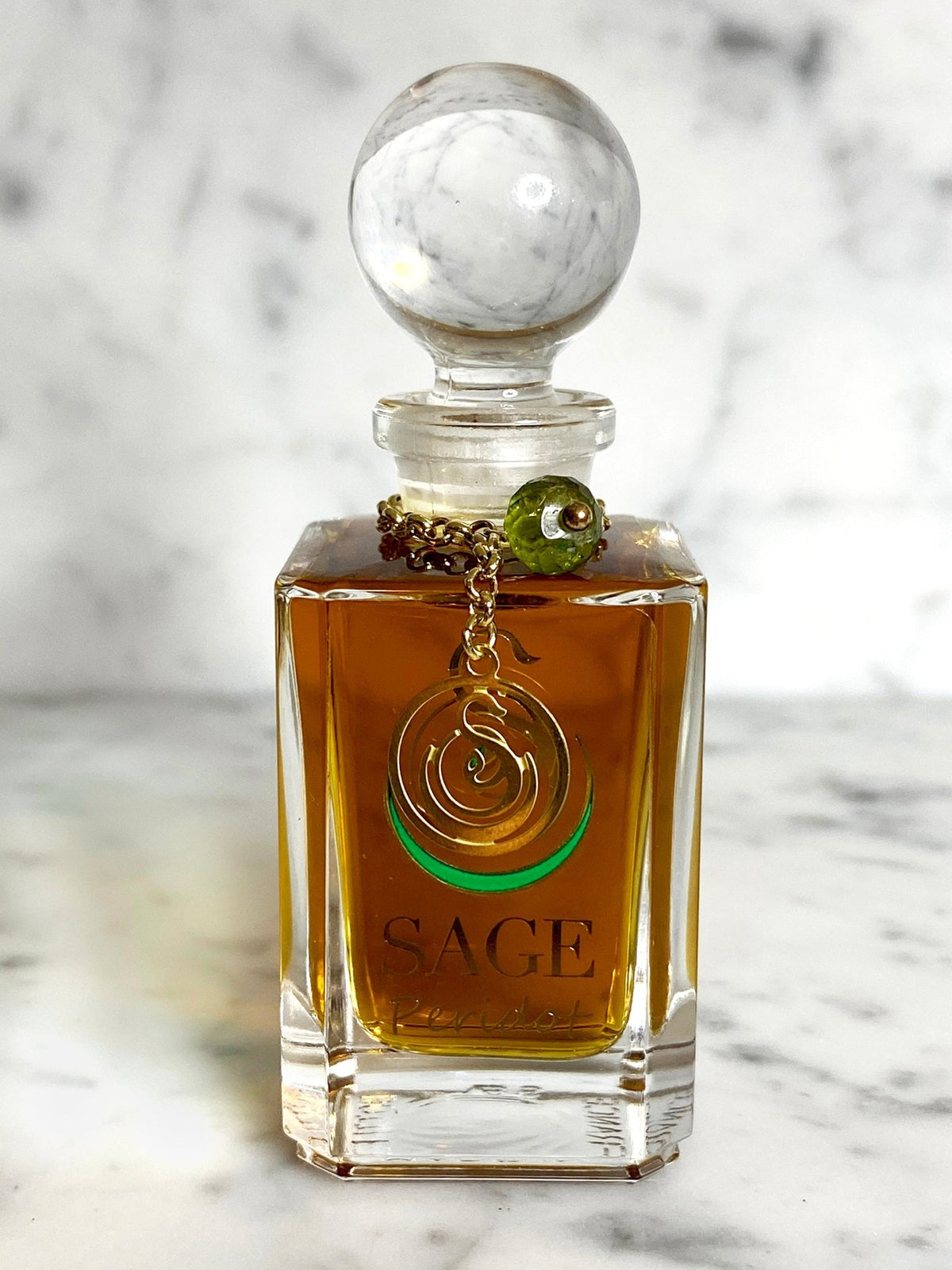 1/2 oz Sage Peridot Perfume Oil Vanity Bottle with gemstones, fresh, fruity, Gender Neutral, Vegan, Cruelty Free scent