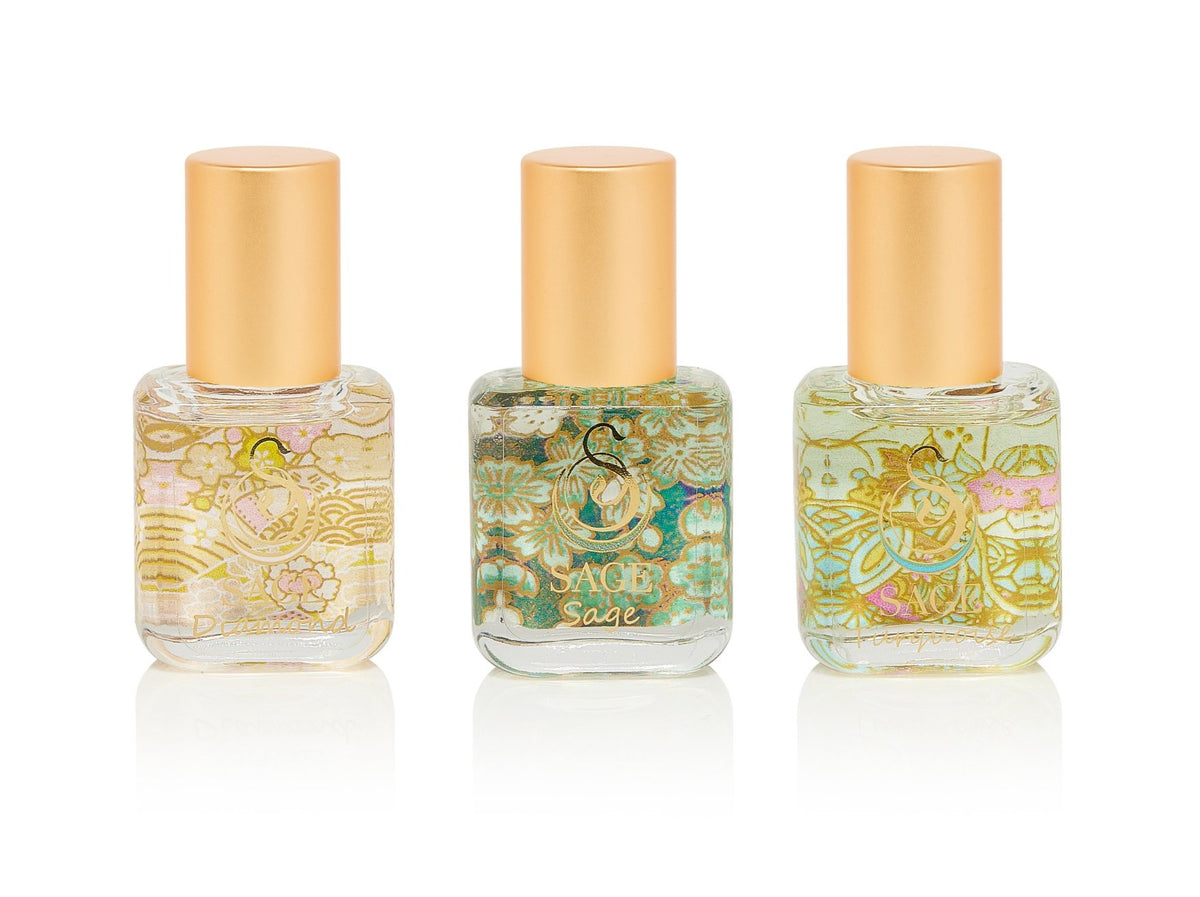 1/4 oz Sage petite gift set: diamond, sage, turquoise,perfume oil roll ons, vegan, cruelty-free, fresh fragrances