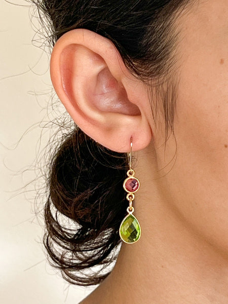 Pink and Green Hydro Quartz Double Teardrop Gold Earrings by Sage Machado - The Sage Lifestyle