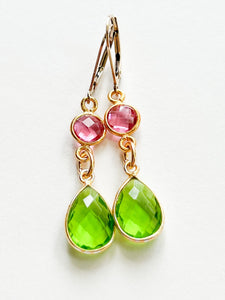 Pink and Green Hydro Quartz Double Teardrop Gold Earrings by Sage Machado - The Sage Lifestyle