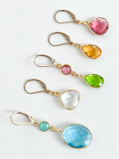 Pink and Green Hydro Quartz Double Teardrop Gold Earrings by Sage Machado - The Sage Lifestyle