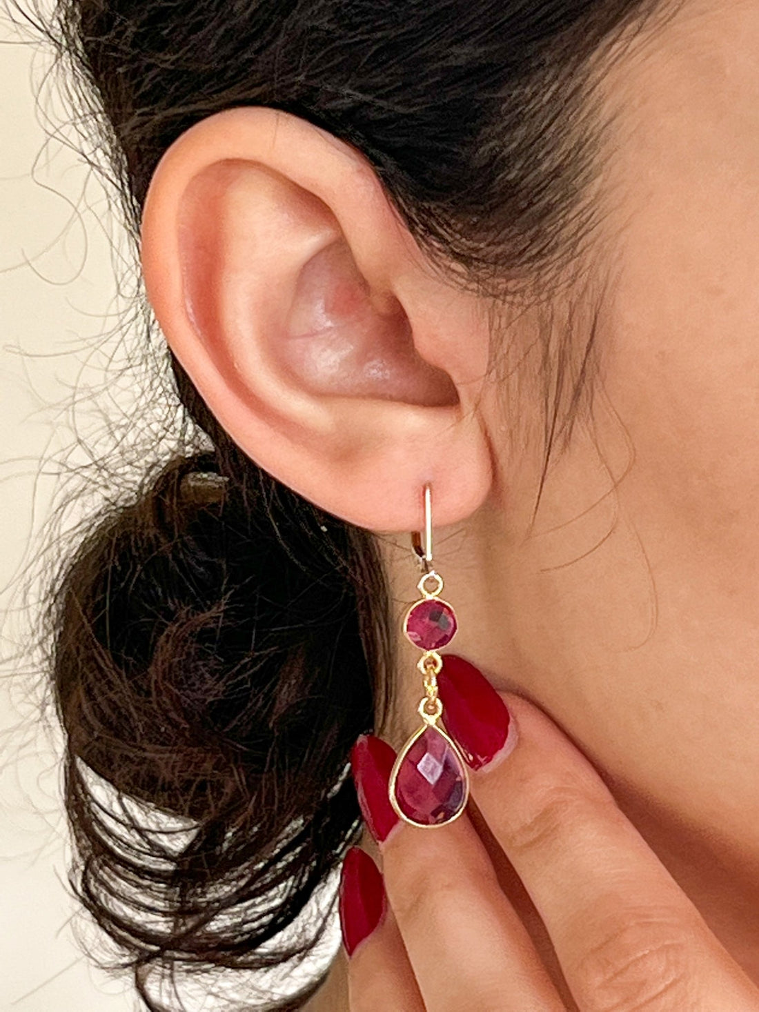 Pink Hydro Quartz Double Teardrop Gold Earrings by Sage Machado - The Sage Lifestyle