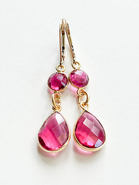 Pink Hydro Quartz Double Teardrop Gold Earrings by Sage Machado - The Sage Lifestyle