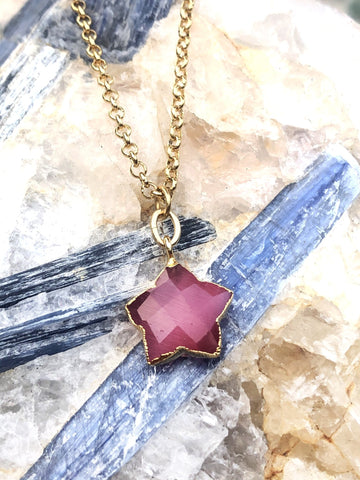 Pink Mother of Pearl Star Charm Necklace on Gold Chain by Sage Machado - The Sage Lifestyle