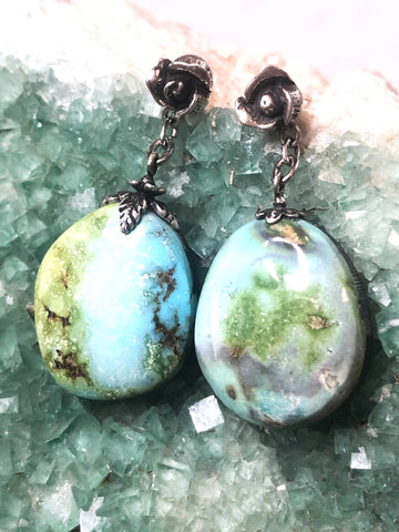 Powder Blue and Lavender Vintage Arizona Turquoise Earrings with Sterling Silver Rose Posts by Sage Machado - The Sage Lifestyle