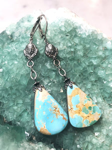 Powder Blue Vintage Arizona Turquoise Drops Earrings with Sterling Silver Rock Crystal Tulip Posts by Sage Machado - The Sage Lifestyle