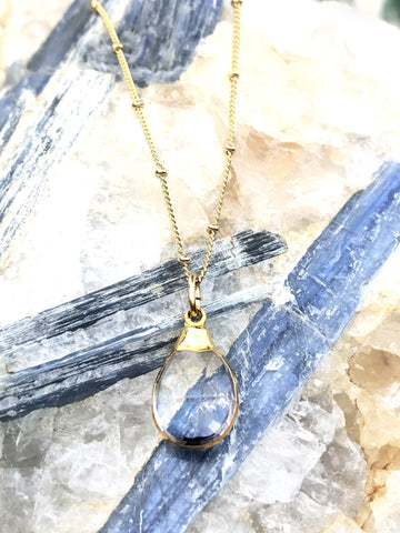 Quartz Crystal Teardrop Necklace on Gold Chain by Sage Machado - The Sage Lifestyle
