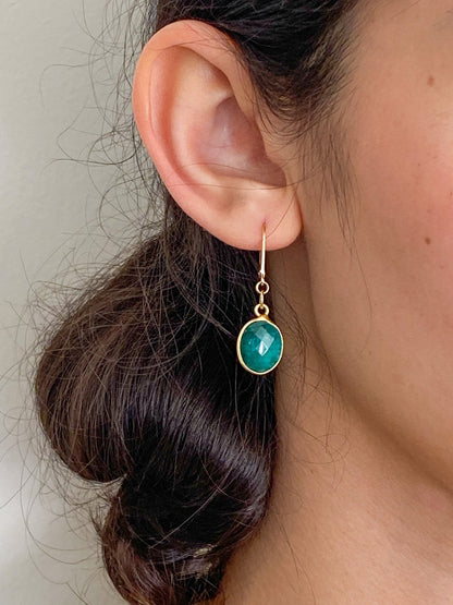 Raw Emerald Charm Gold Earrings by Sage Machado - The Sage Lifestyle