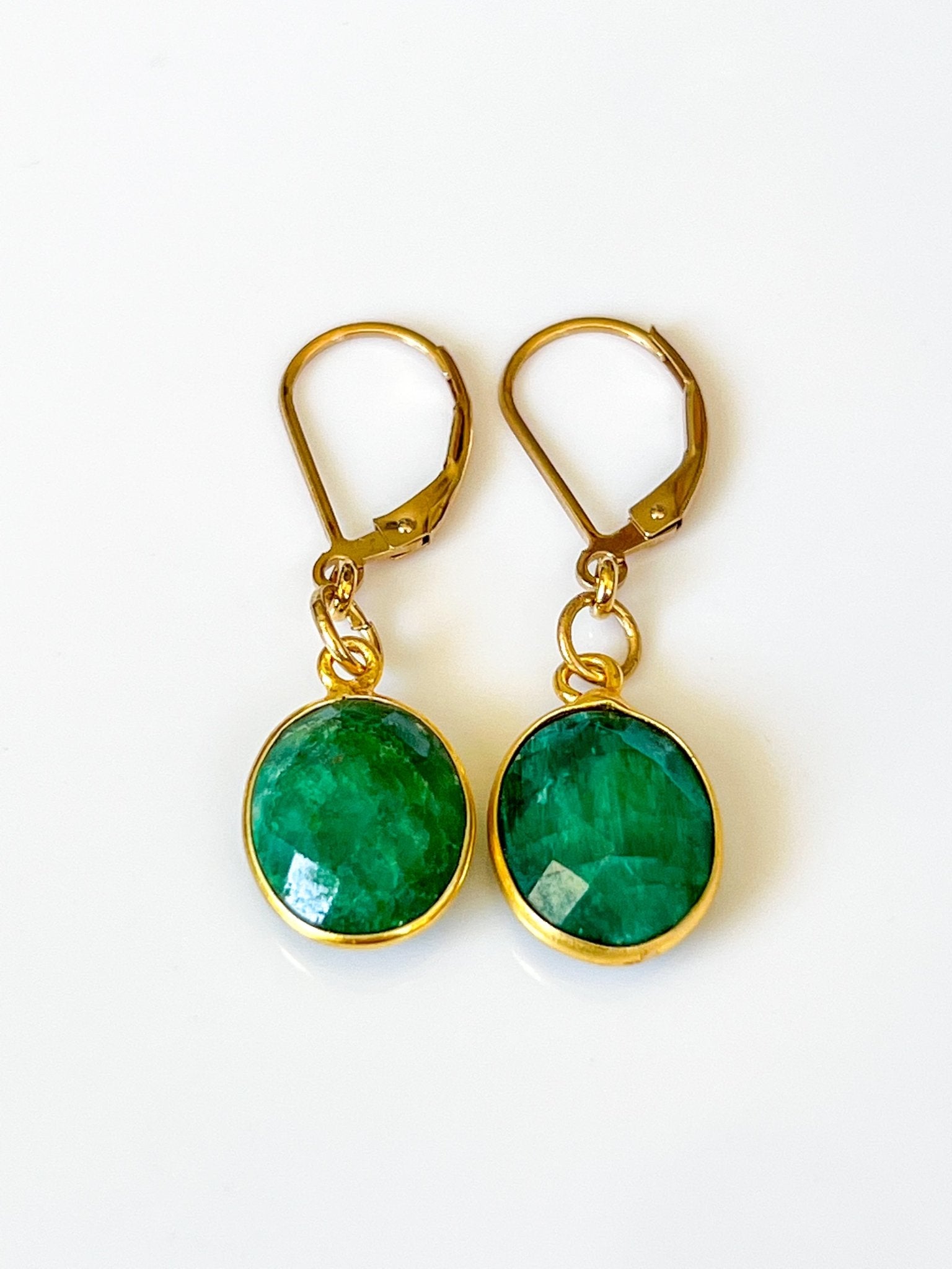Raw Emerald Charm Gold Earrings by Sage Machado - The Sage Lifestyle