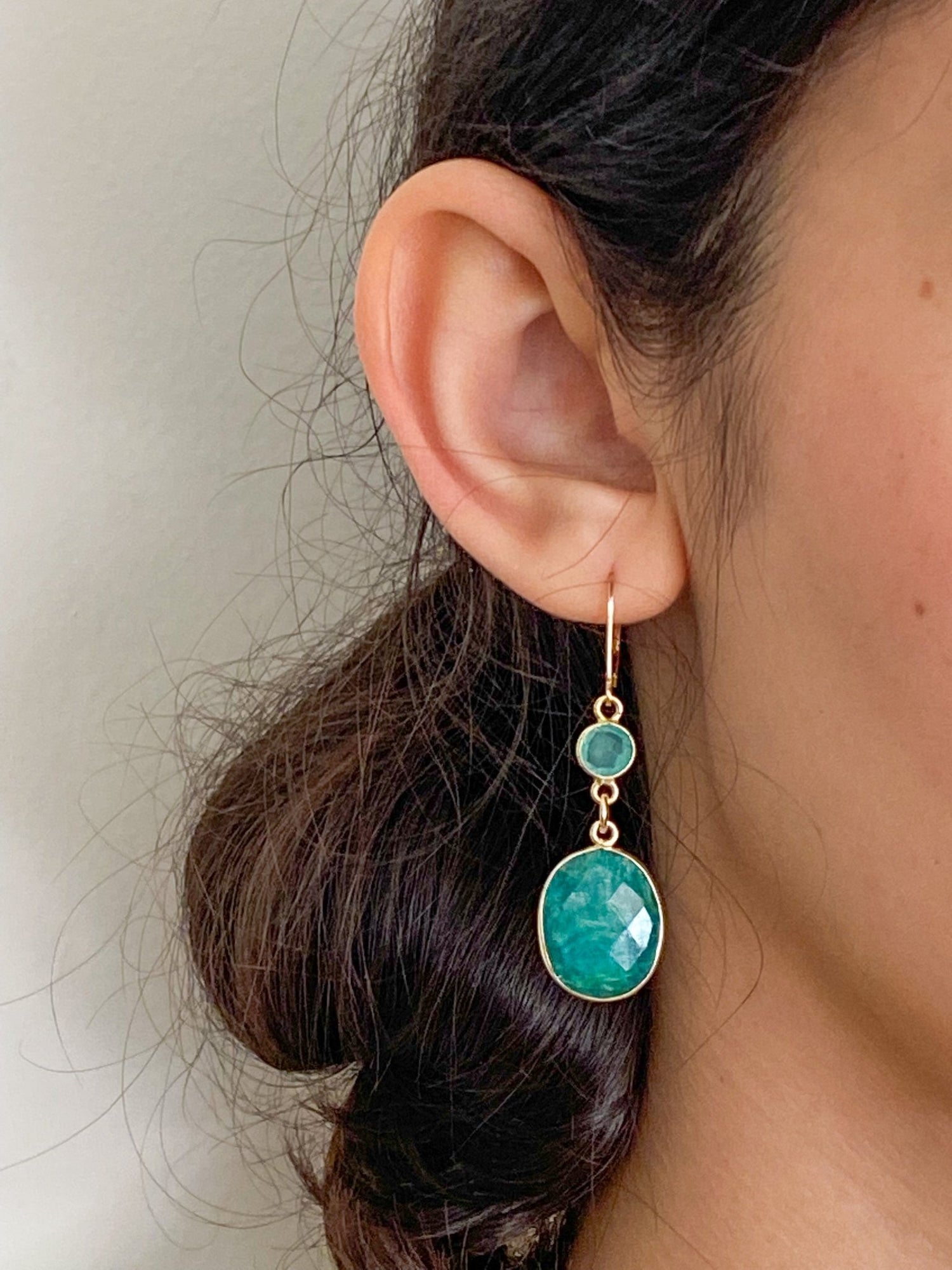 Raw Emerald Large Oval Drop Gold Earrings with Chrysoprase by Sage Machado - The Sage Lifestyle