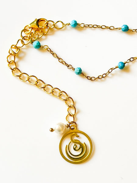 Raw Ruby Charm Drop Necklace on Gold Chain with Arizona Turquoise by Sage Machado - The Sage Lifestyle