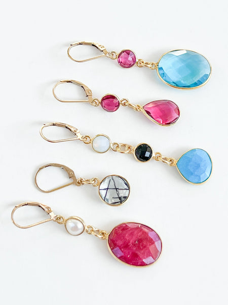 Raw Ruby Large Oval Drop Gold Earrings with Freshwater Pearls by Sage Machado - The Sage Lifestyle