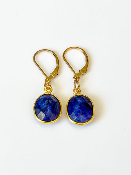 Raw Sapphire Charm Gold Earrings by Sage Machado - The Sage Lifestyle