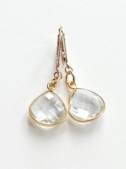 Rock Quartz Crystal Teardrop Charm Gold Earrings by Sage Machado - The Sage Lifestyle