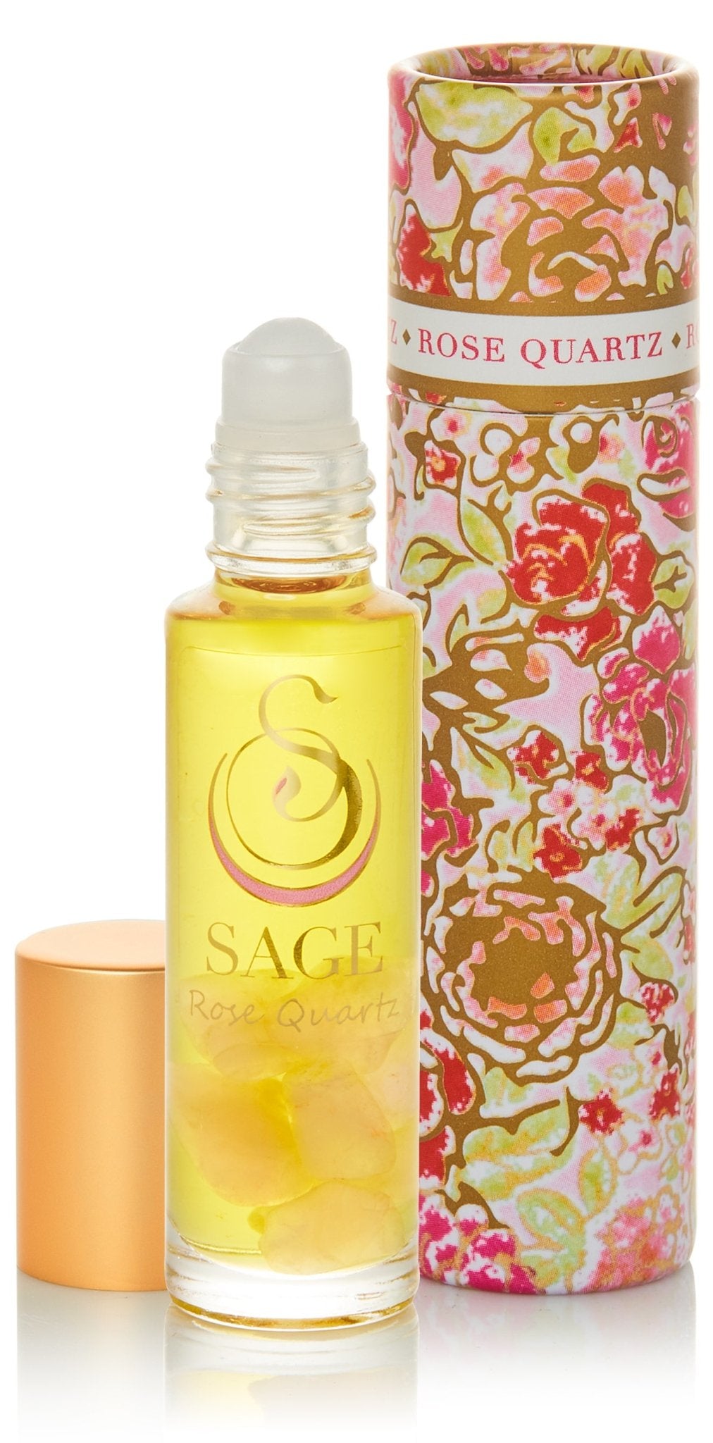 1/4 oz roll on Sage Rose Quartz Perfume Oil with gemstones reusable box, light floral, Gender Neutral Vegan,Cruelty free