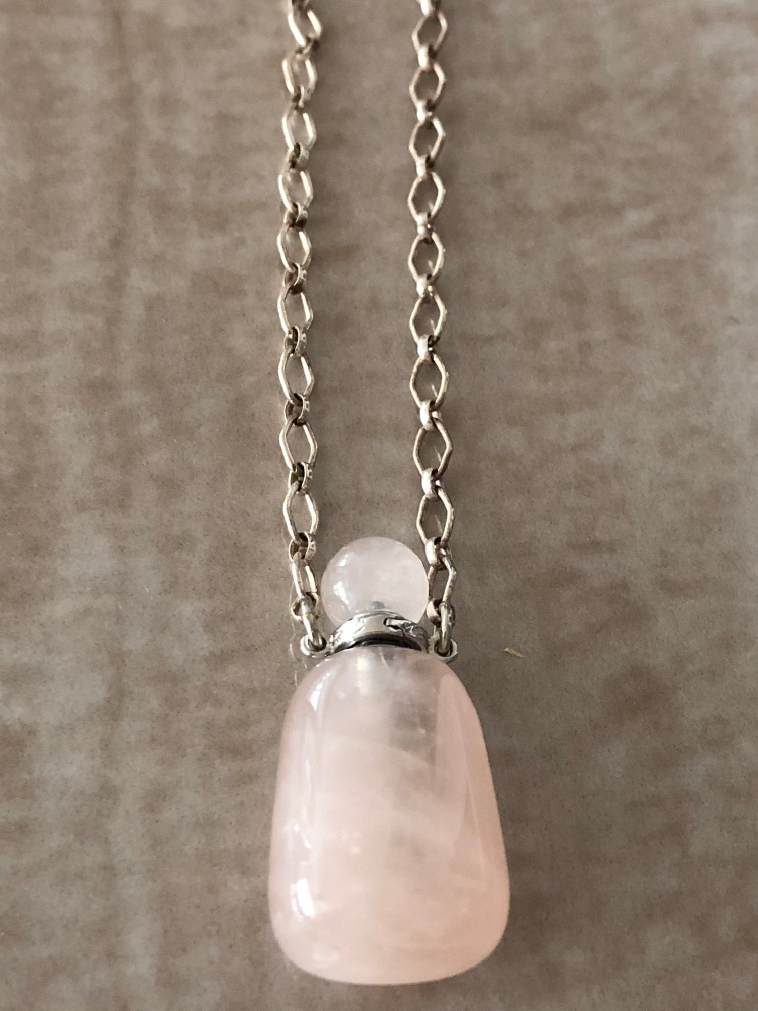 Rose Quartz Angelina Gemstone Perfume Bottle Silver Necklace by Sage Machado - The Sage Lifestyle