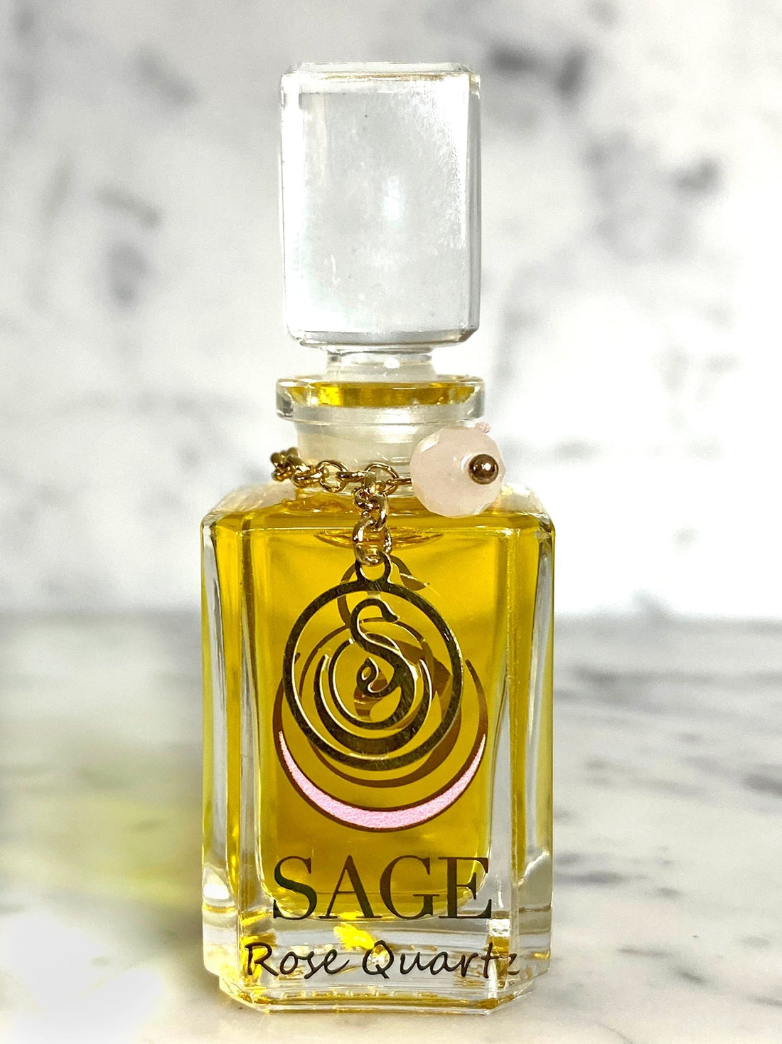 1/4 oz Sage Rose Quartz  Perfume Oil Vanity Bottle with gemstones, Floral, Gender Neutral, Vegan, Cruelty free, scent
