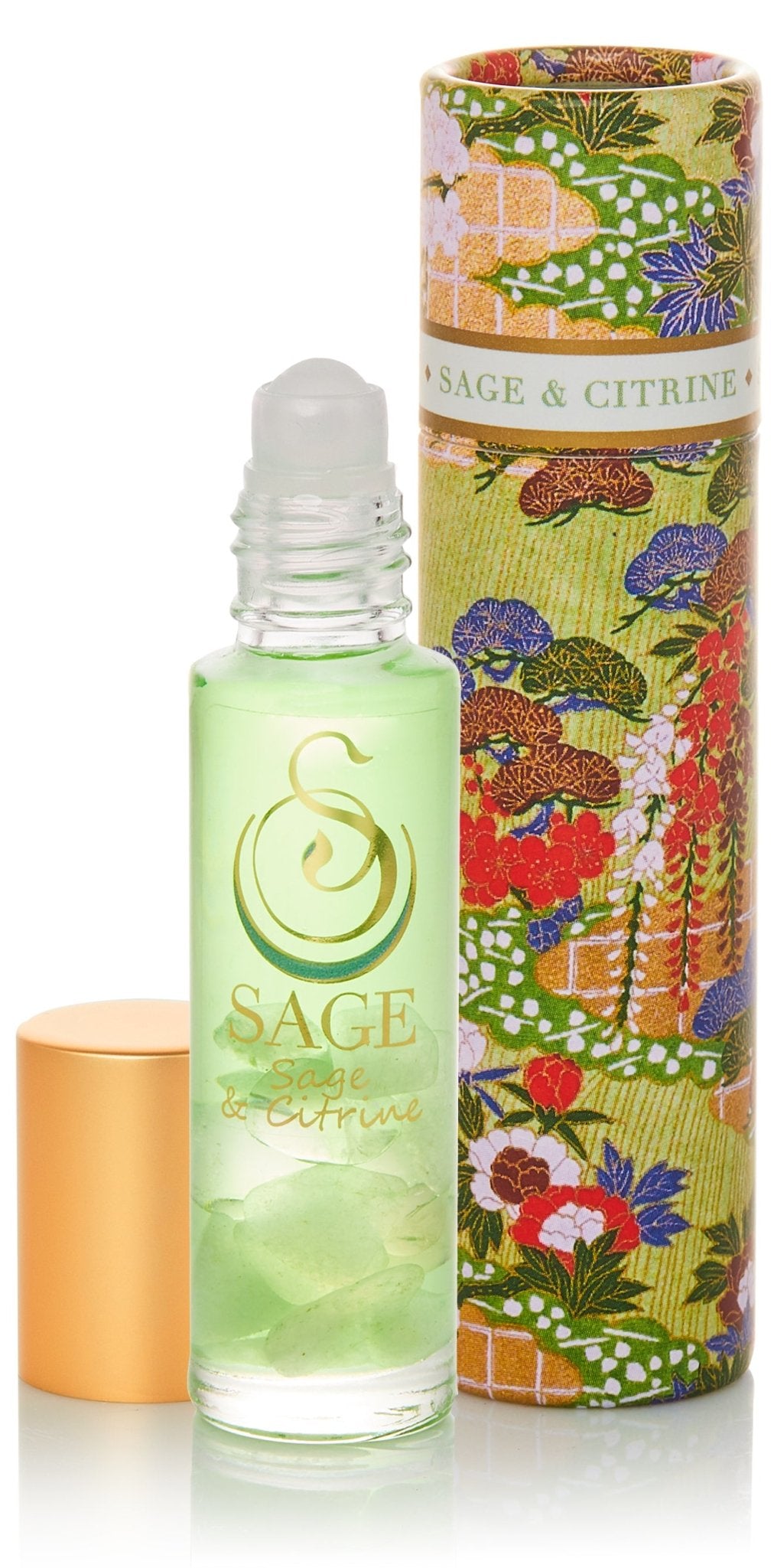1/4 oz roll on Sage Citrine Perfume Oil with gemstones in reusable box, fruity Gender-Neutral, Vegan, Cruelty free scent