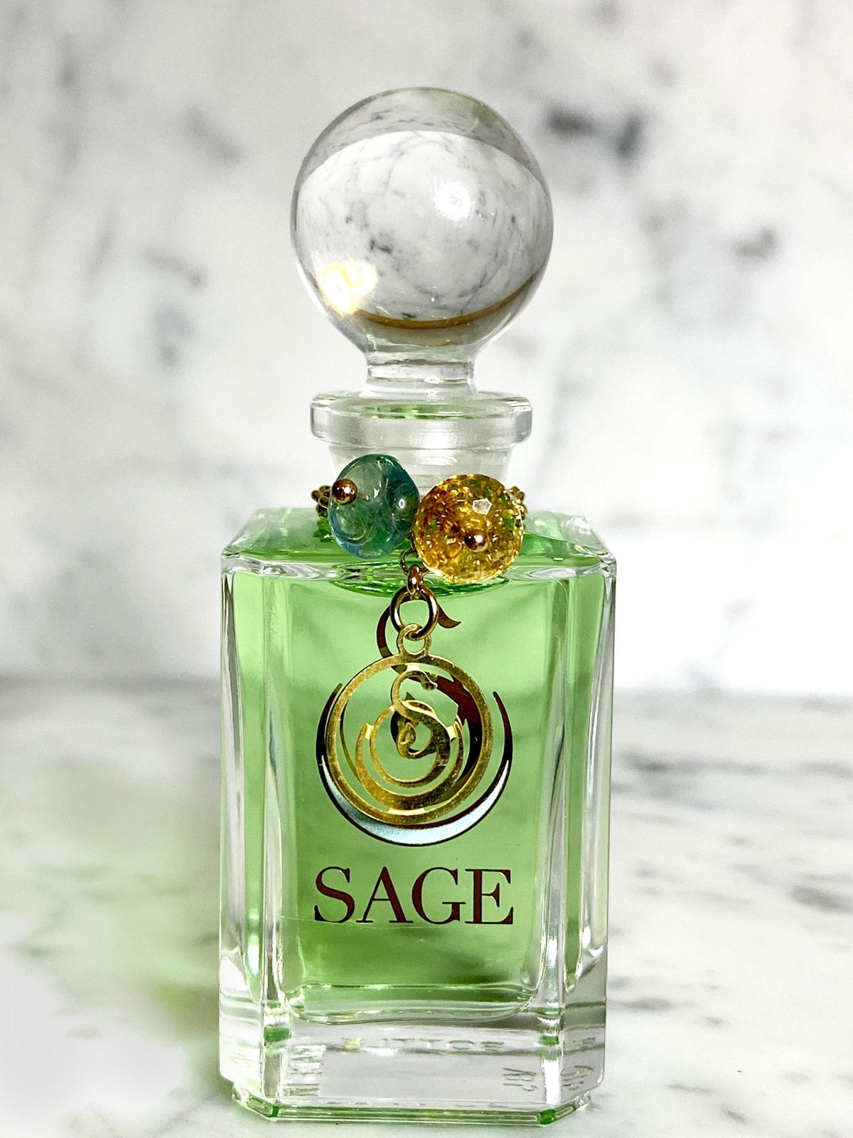 1/2 oz Sage Citrine Perfume Oil Vanity Bottle with gemstones, Fruity, Gender Neutral, Vegan and Cruelty Free fragrance