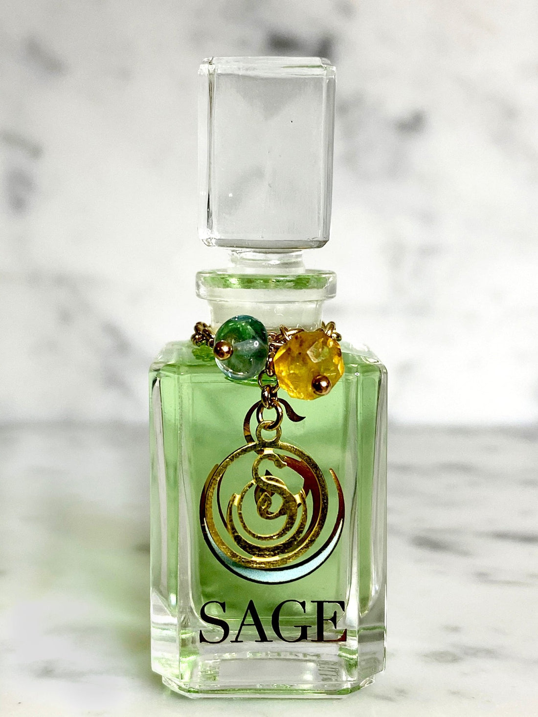 1/4 oz Sage Citrine Perfume Oil Vanity Bottle with gemstones, Fruity,Gender Neutral,Vegan and Cruelty Free fragrance
