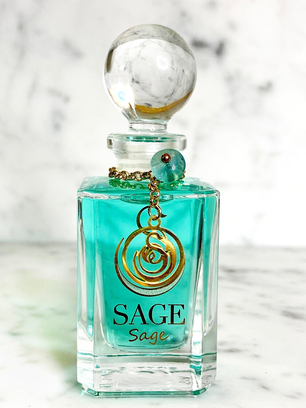 1/2 oz Sage Perfume Oil by Sage Machado, Glass Vanity Bottle with gemstones, Fresh,gender neutral, Vegan, Cruelty Free scent