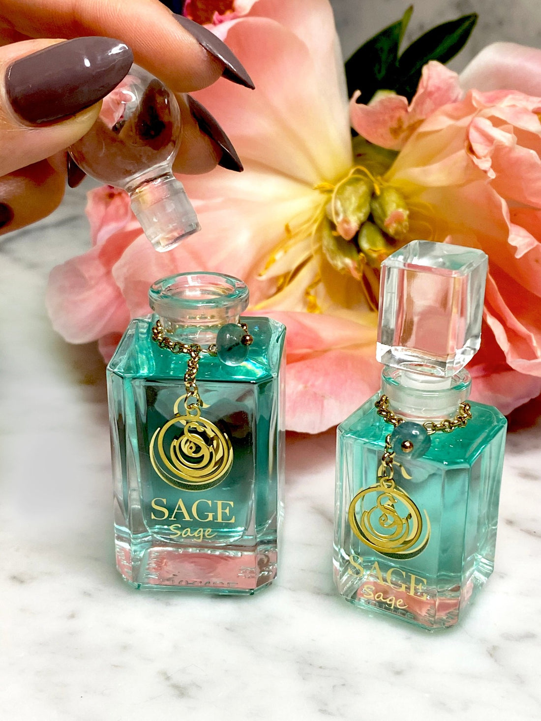 1/4oz, 1/2 oz Sage Perfume Oil by Sage Machado,Vanity Bottles with gemstones, Fresh,gender neutral, Vegan and Cruelty Free 