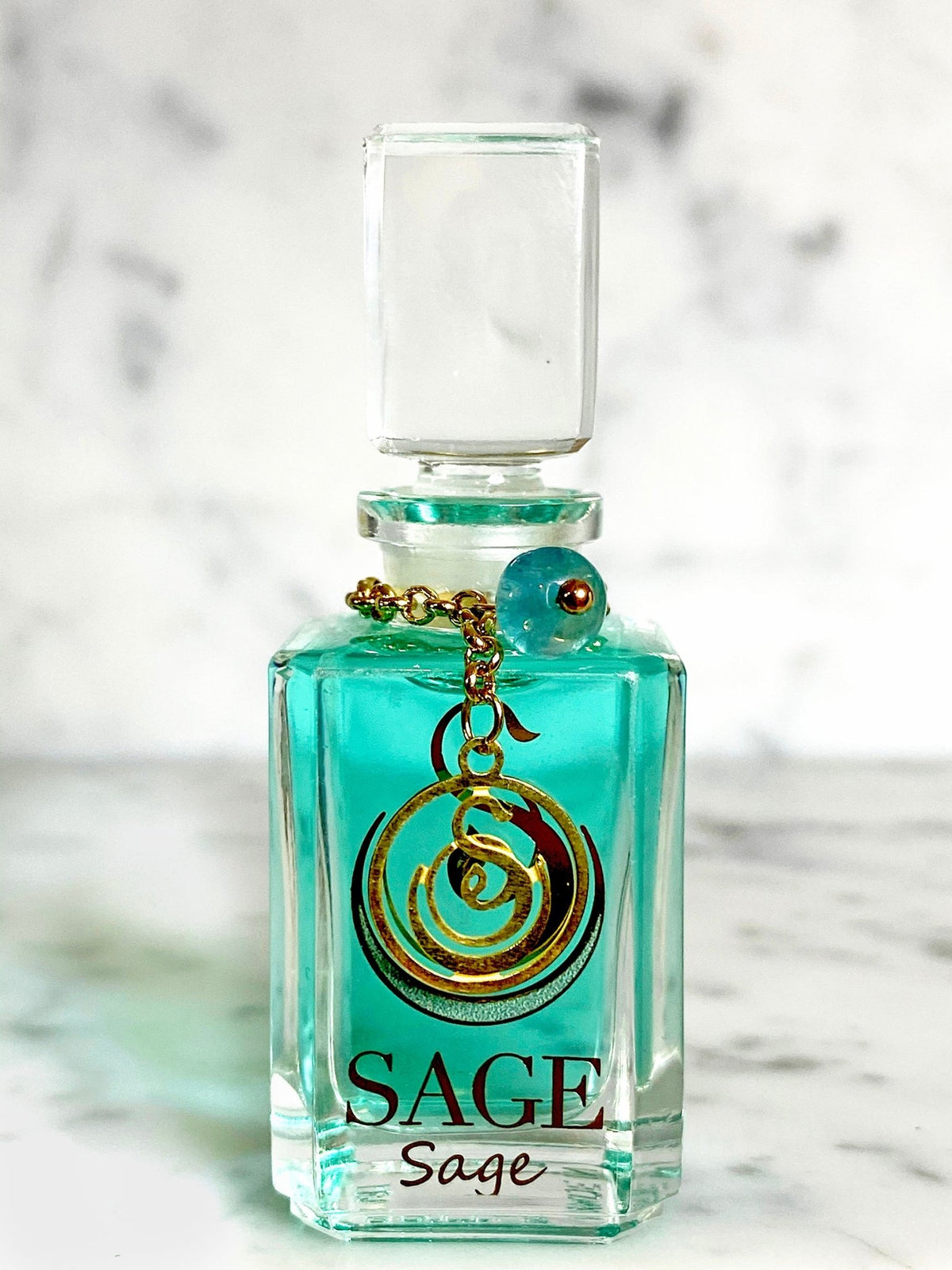 1/4 oz Sage Perfume Oil by Sage Machado, Glass Vanity Bottle with gemstones, Fresh,gender neutral, Vegan, Cruelty Free scent